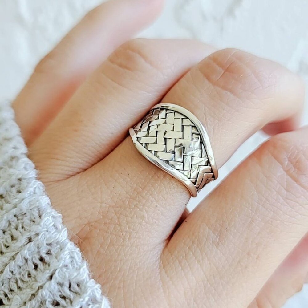 Sterling Silver Adjustable Ring, Braided Ring, Thumb Women Ring, Bali Boho Ring
